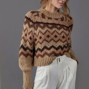 ANTHROPOLOGIE FAIR ISLE CHUNKY WOOL BLEND SWEATER XS